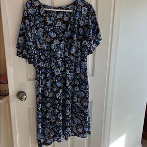 SHEIN Blue and Black Floral Midi Dress